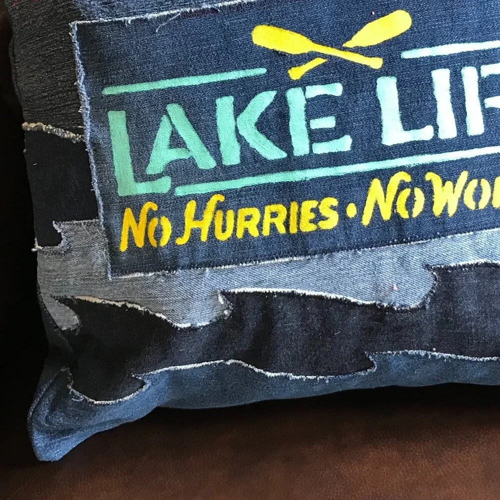 Lake House Pillow Cover 18 x 18, Lake Life Theme Cabin Decor Waves Dragonflies